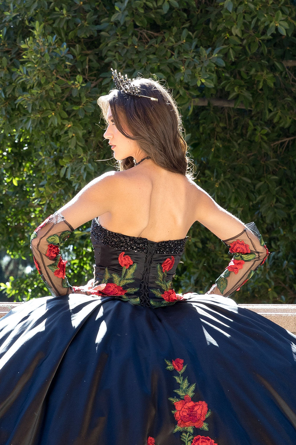Rose Charro Ball Gown by Petite Adele PQ1083 XL / Black Rose Charro Ball Gown by Petite Adele PQ1083 XL / Black
