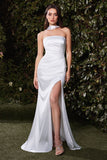  off white satin off shoulder mermaid gown with floor-length hem
