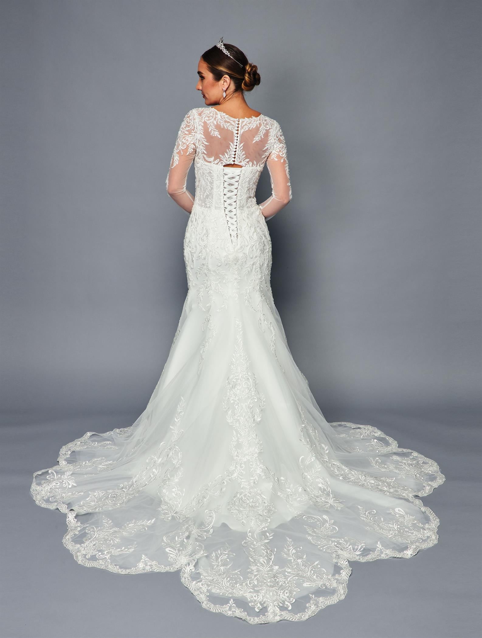 Long-Sleeve Illusion Mermaid Gown by Bridal 47033
