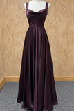 SNKDRESS style 1826 Brown satin A-line evening dress with a cowl neckline and wide shoulder straps