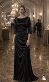 formal satin gown by Cindy Collection style 1814 BLACK, CHAMPAGNE, EUCALYPTUS | www.snkdress.com