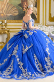 Tiered glitter tulle quinceañera ball gown by Elizabeth K style GL3672 Royal Blue | www.snkdress.com