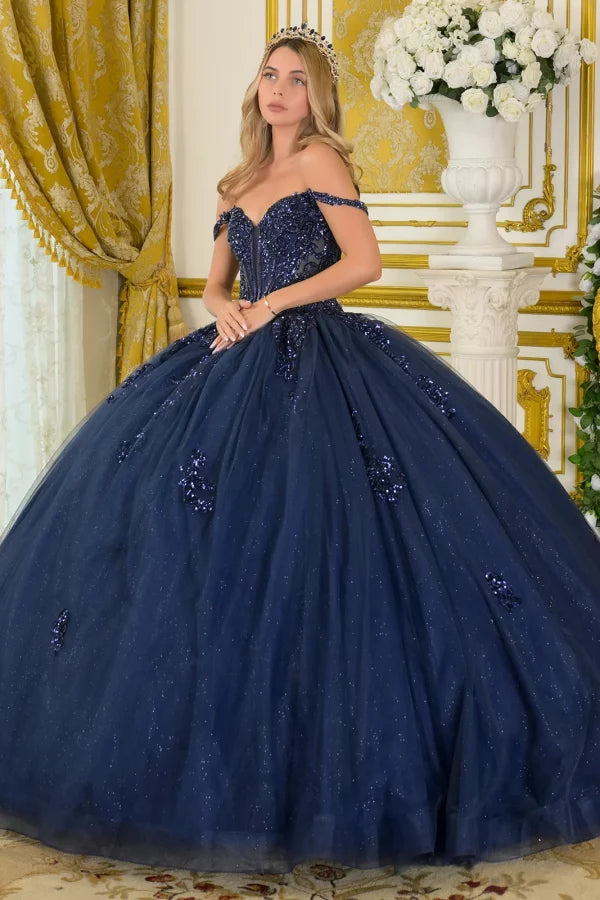 Navy quinceañera ball gown by Elizabeth k style GL3712 | www.snkdress.com