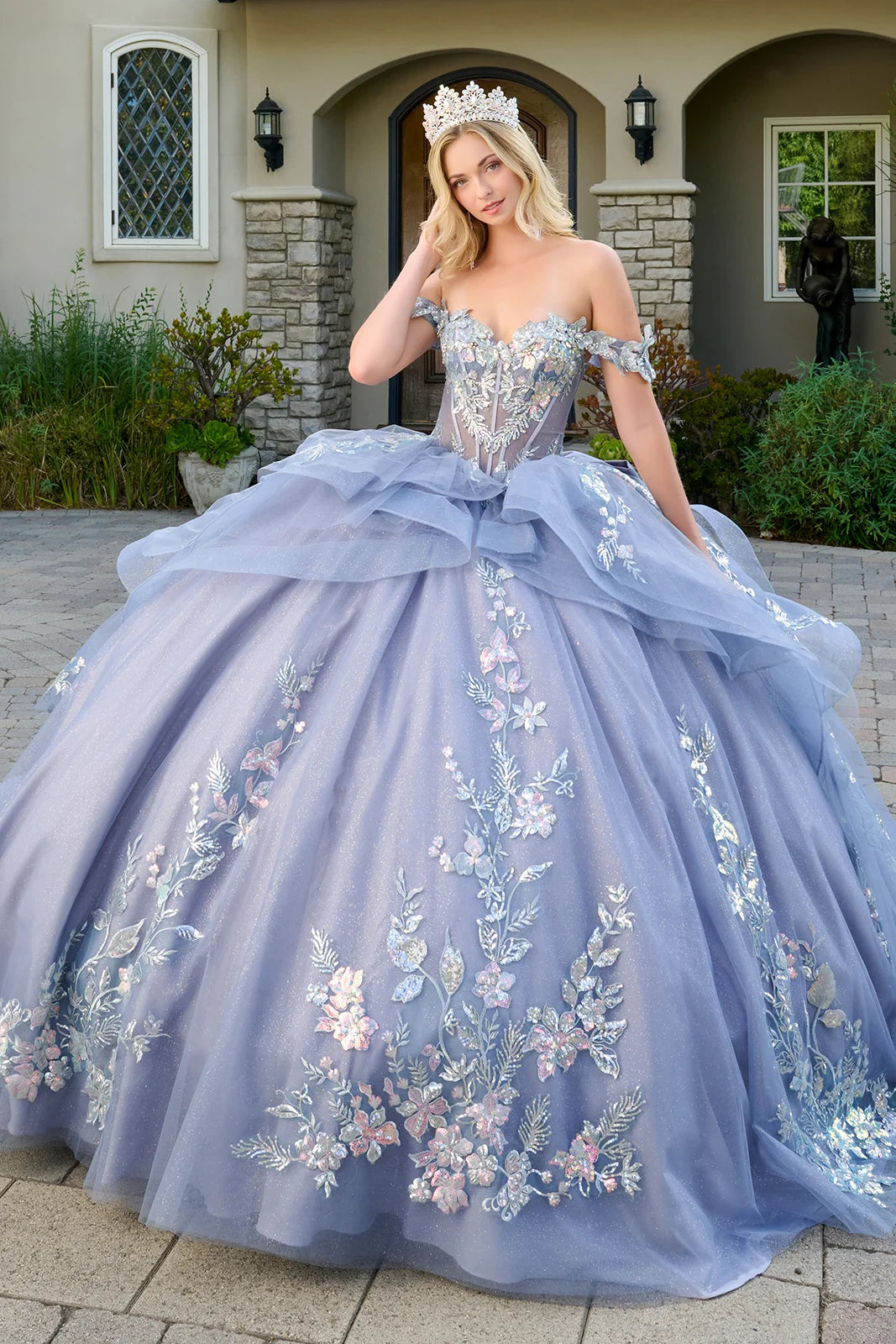 Dusty blue quinceañera ball gown by Elizabeth k style GL3802 | www.snkdress.com