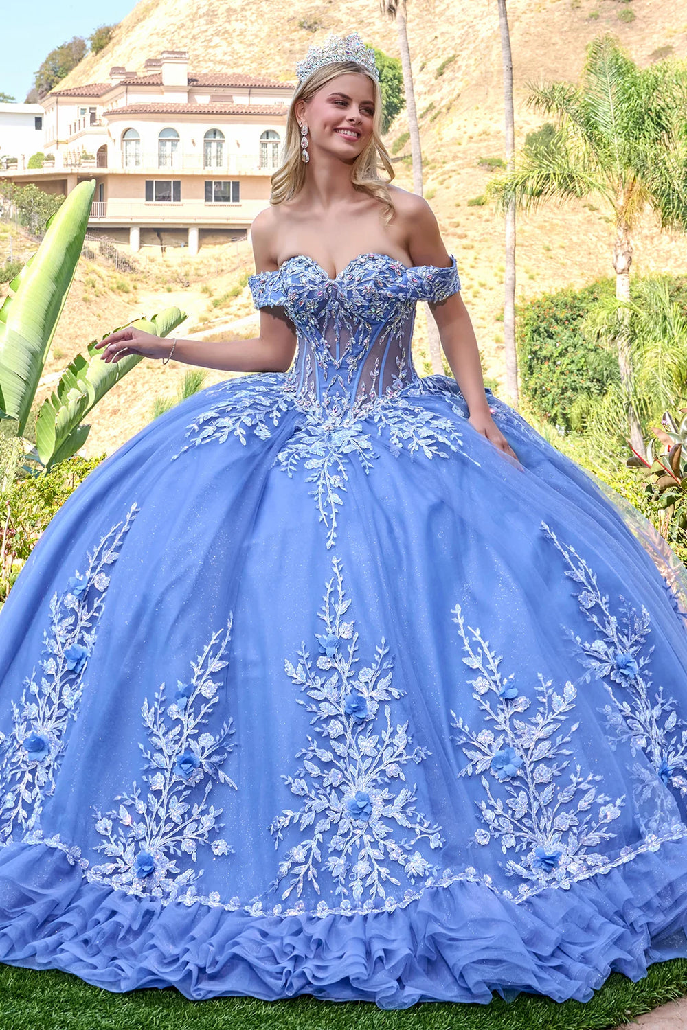 Dusty blue quinceañera ball gown by Elizabeth k style GL3812 | www.snkdress.com