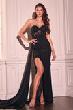 Fitted Strapless Sparkle Lace Gown by Ladivine J875