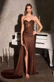 Fitted Strapless Sparkle Lace Gown by Ladivine J875