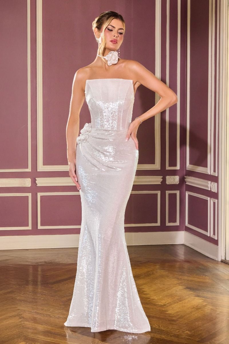 Strapless Sequin Fitted Gown by Ladivine 905..