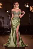 Off-Shoulder Beaded Corset Satin Gown by Ladivine KV1140