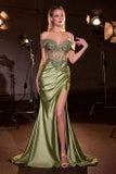 Off-Shoulder Beaded Corset Satin Gown by Ladivine KV1140