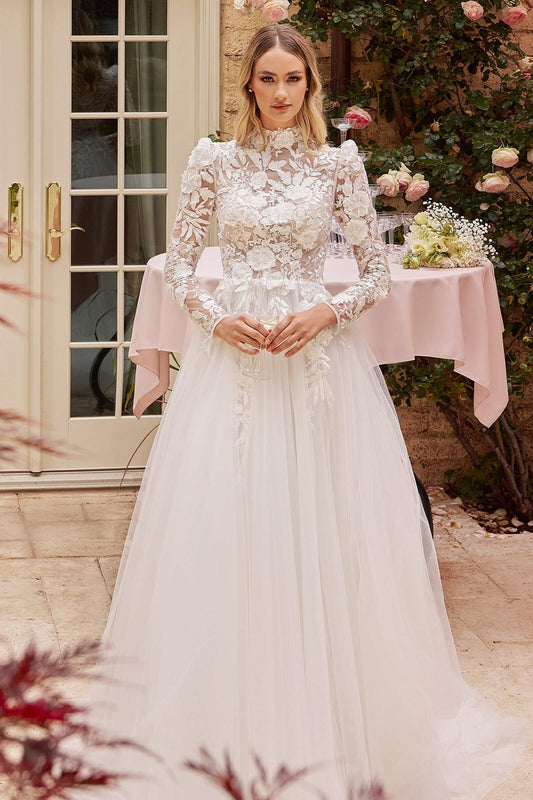 www.snkdress.com – Ladivine CDS435W Off-Shoulder Floral Lace Wedding Gown in Off White