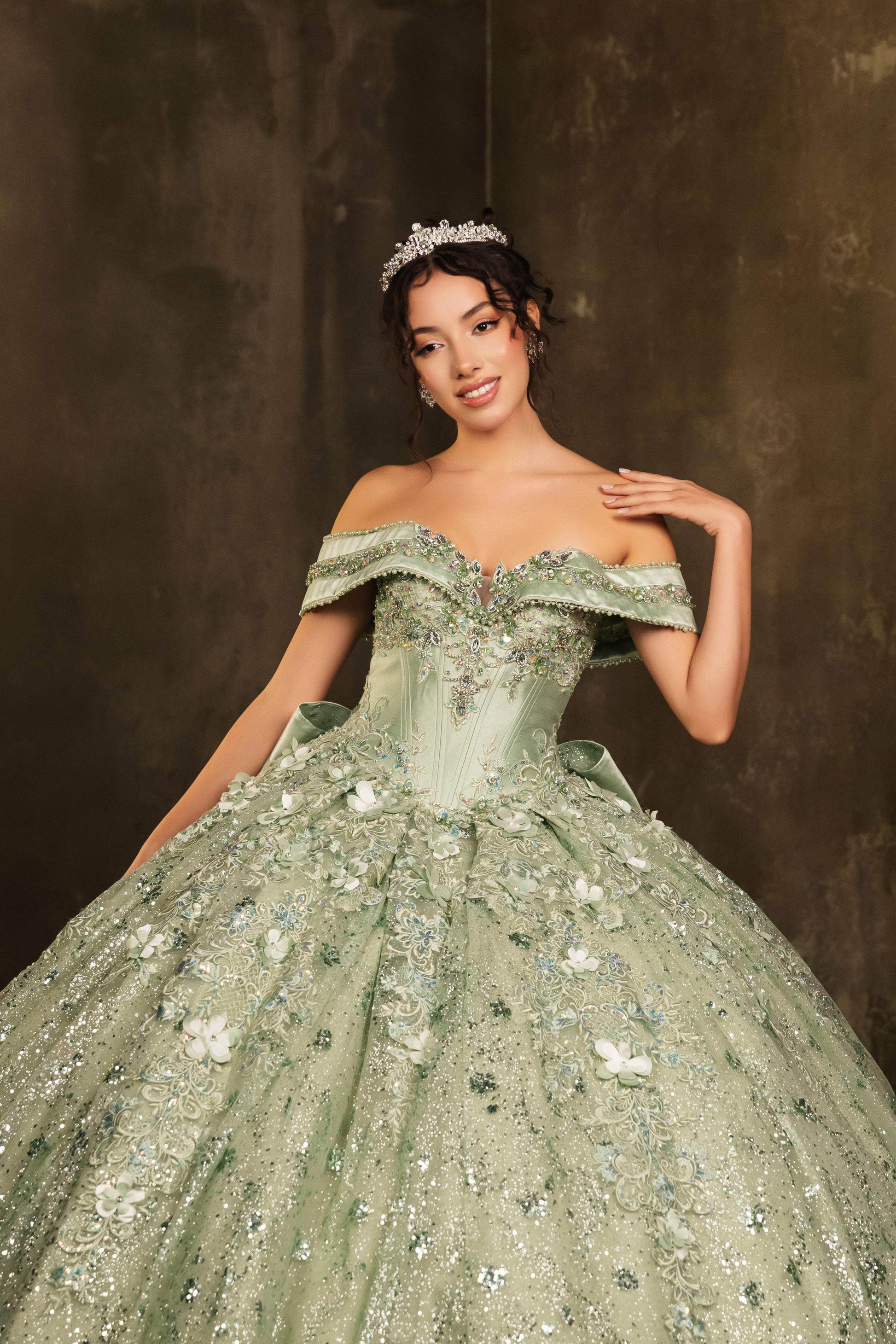 May Queen LK277 Off Shoulder 3D Floral Beaded Ball Gown