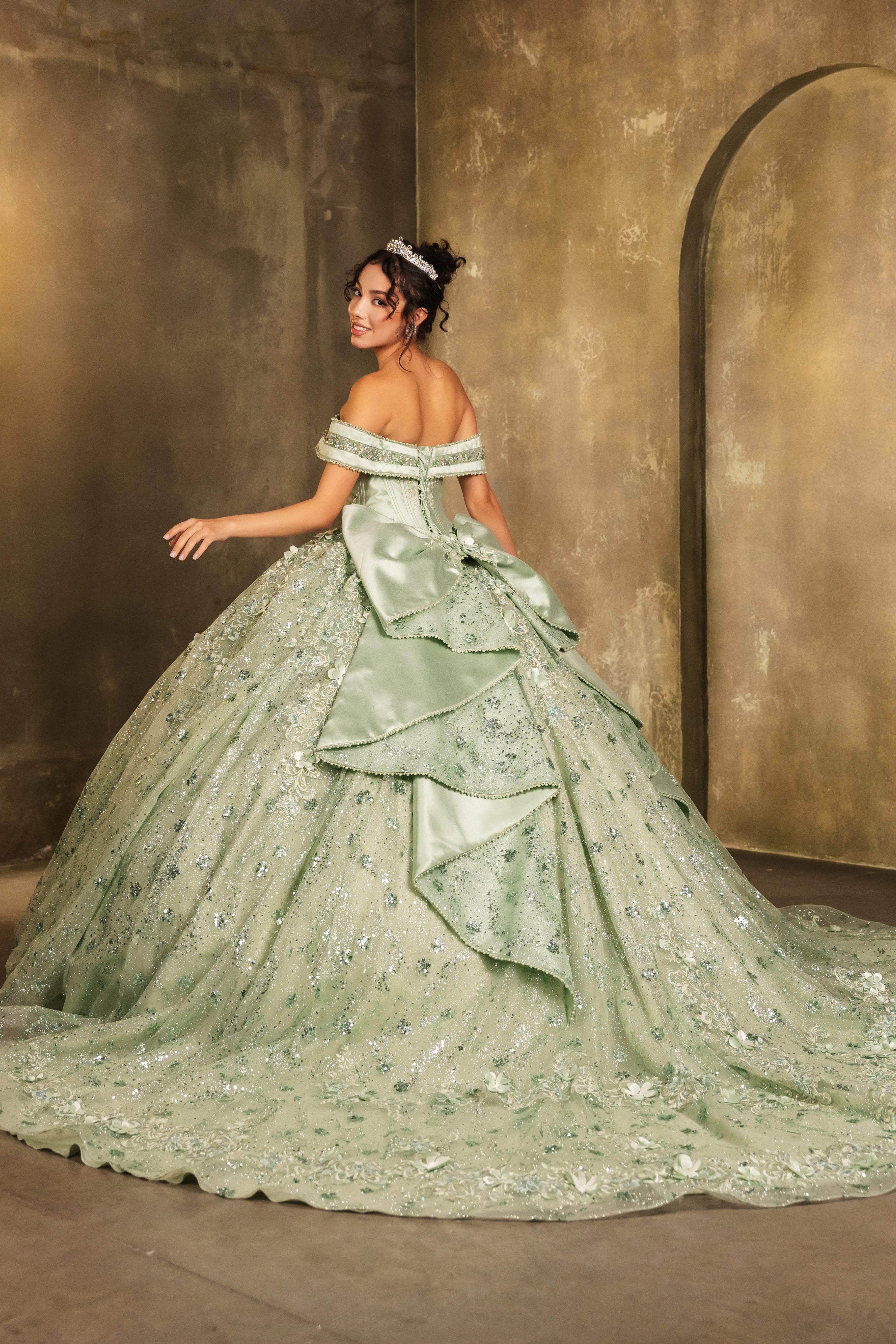 May Queen LK277 Off Shoulder 3D Floral Beaded Ball Gown