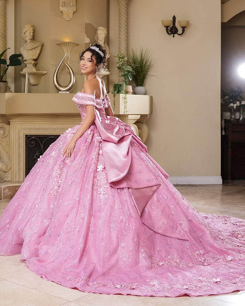 May Queen LK277 Off Shoulder 3D Floral Beaded Ball Gown