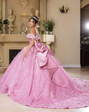 May Queen LK277 Off Shoulder 3D Floral Beaded Ball Gown