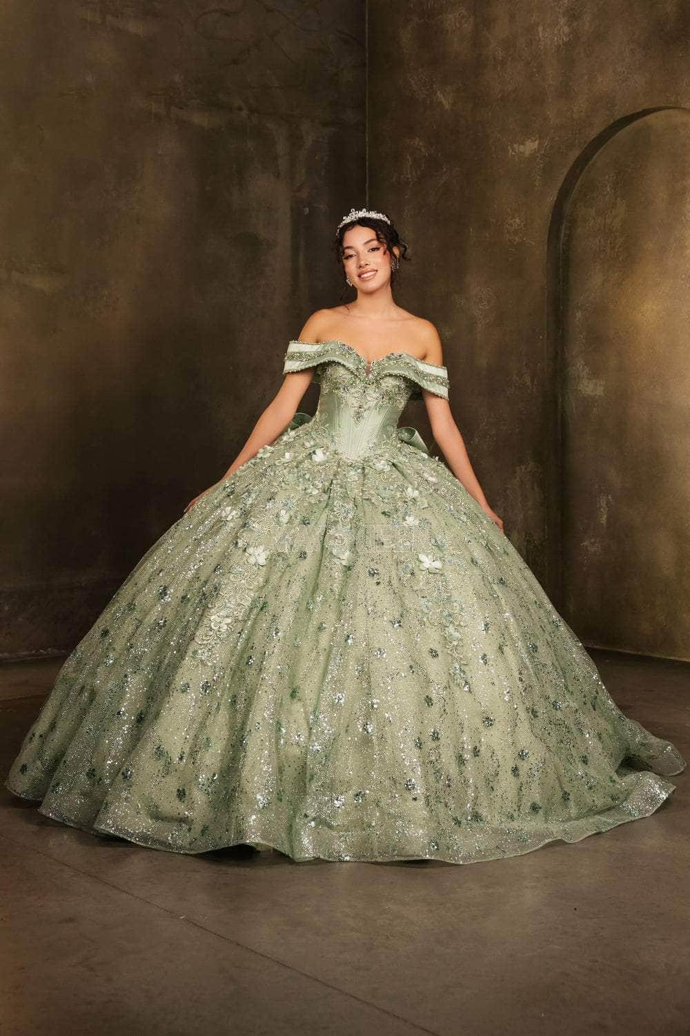 May Queen LK277 Off Shoulder 3D Floral Beaded Ball Gown