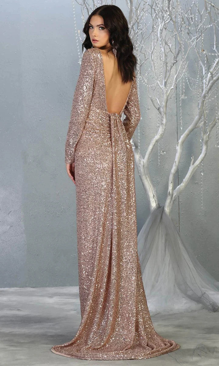 royal queen evening dresses Royal Queen RQ8019 Long V-Neck Sheer Back Evening Gown