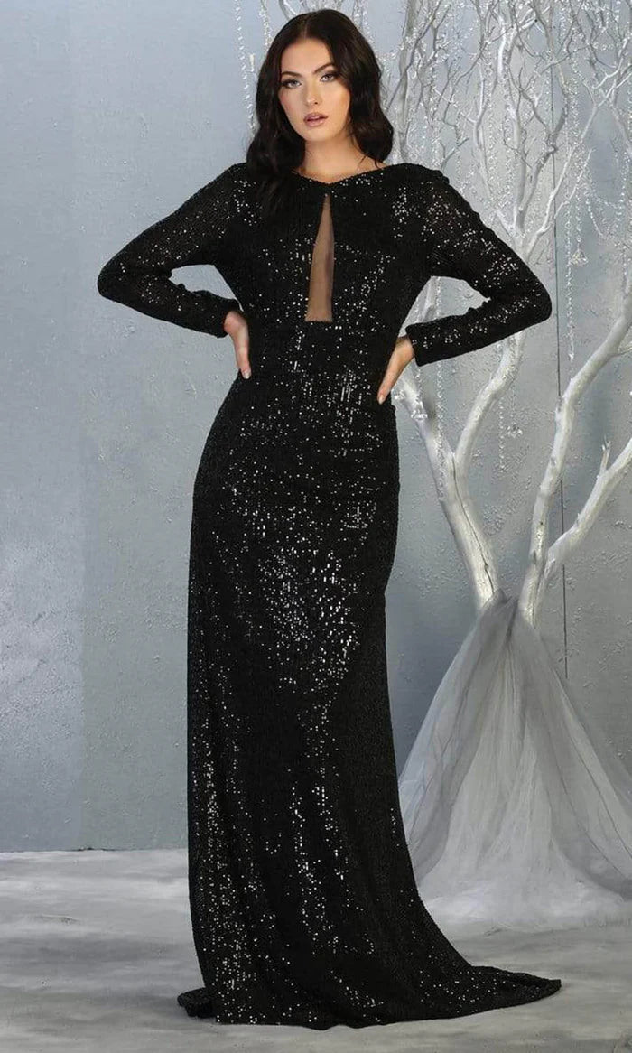 royal queen evening dresses Royal Queen RQ8019 Long V-Neck Sheer Back Evening Gown