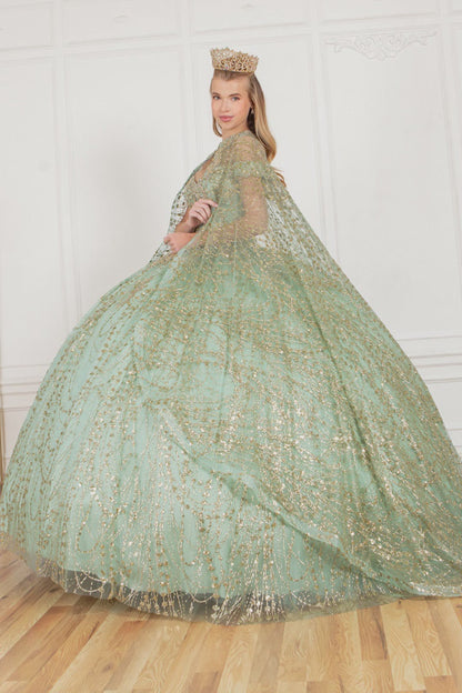 Glittered lacy Cape ball gown by Cinderella Couture  4201