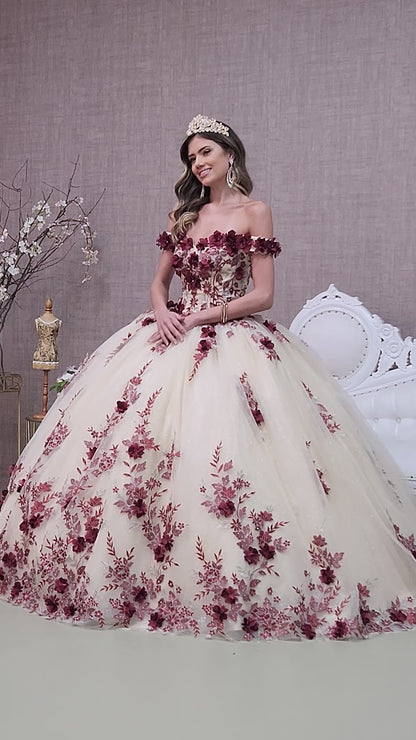 3D Flower Embroidery Ball Gown By Elizabeth K GL 3105