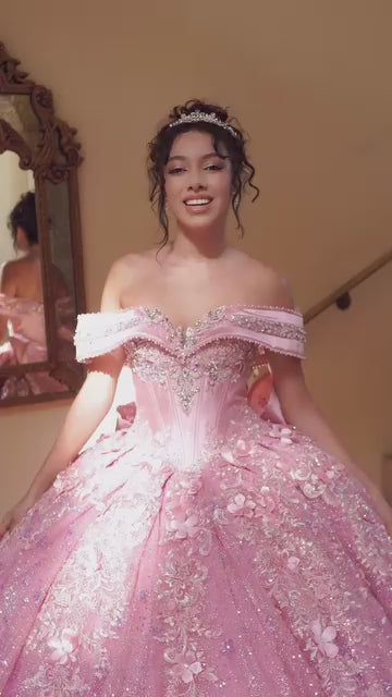 May Queen LK277 Off Shoulder 3D Floral Beaded Ball Gown
