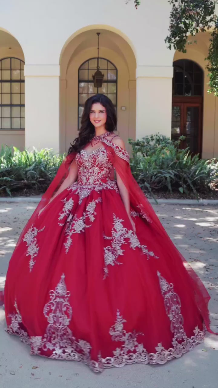 Strapless Quinceañera Dress with Cape by Bella Princess PQ1016