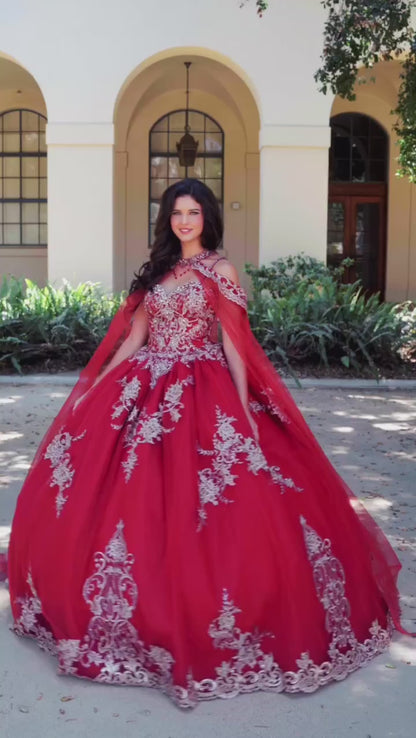 Strapless Quinceañera Dress with Cape by Bella Princess PQ1016
