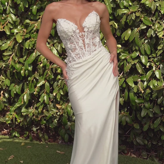 Ladivine CDS465W off white embellished sweetheart mermaid gown with beaded detailing and floor-length hem