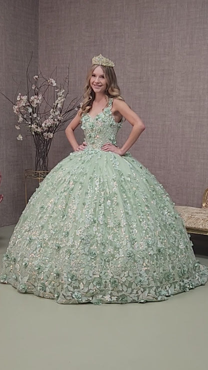 3D Flower Shimmering Glitter Ball Gown by Elizabeth K GL 3173