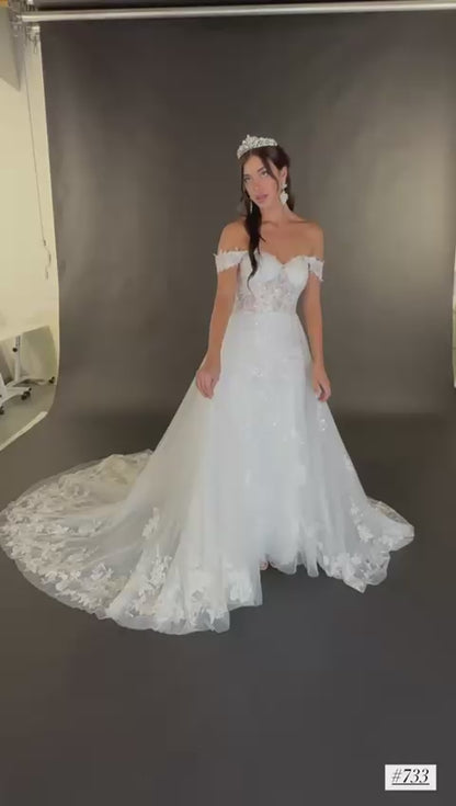 Off-Shoulder Satin Lace Gown by Cindy Collection 733