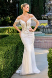 Ladivine SF209W mermaid wedding dress with off-the-shoulder pearl and crystal fringe | www.snkdress.com